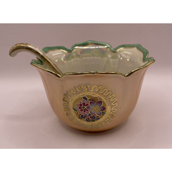 Rare Vintage Iridescent Noritake Bowl & Ladle Gold Luster Hand Painted in Japan - Picture 13 of 15